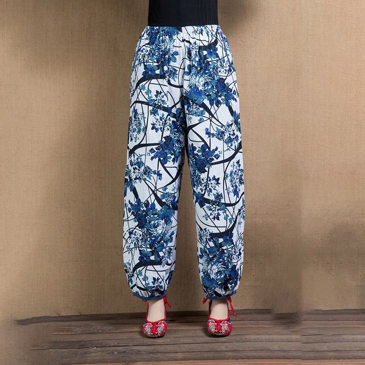 Buddha Stones Blue Tree Flowers Print Harem Pants With Pockets - Blue Flowers-US4-6,UK/AU8-10,EU36-38 (F) - image 6