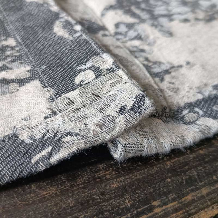 Buddha Stones Black Gray Print Frog-button Design Long Sleeve Cotton Linen Jacket Shirt With Pockets - image 10