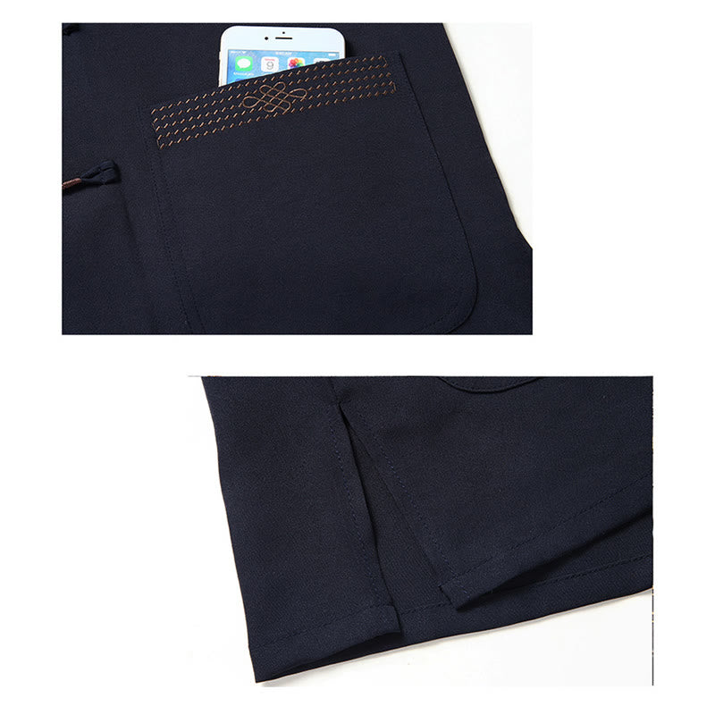 Buddha Stones Fu Character Chinese Knotting Embroidery Tang Suit Traditional Short Sleeve Top Pants Clothing Men's Set - image 15