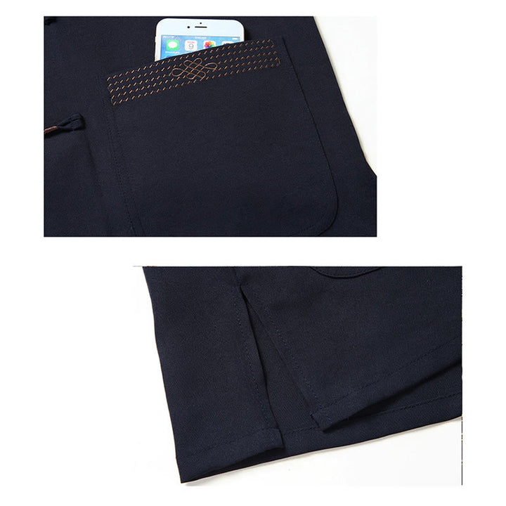 Buddha Stones Fu Character Chinese Knotting Embroidery Tang Suit Traditional Short Sleeve Top Pants Clothing Men's Set - image 15