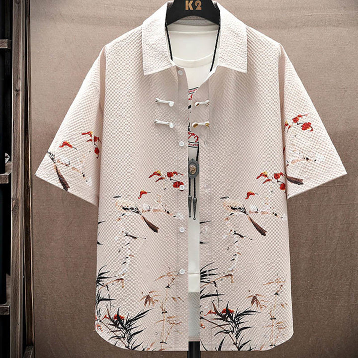 Buddha Stones Landscape Coconut Trees Magpie Pattern Short Sleeve Shorts Men's Set - image 15