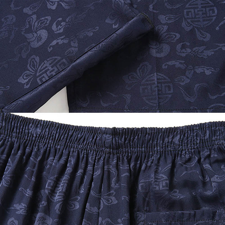 Buddha Stones Gourd Flower Leaves Tang Suit Short Sleeve Shirt Pants Clothing Men's Set