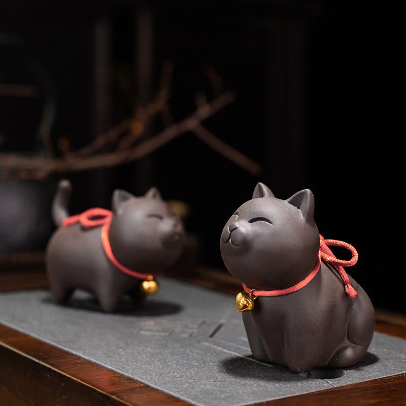 Buddha Stones Mini Lovely Cat Tea Pet Purple Clay Figurine Desk Decoration - image 1