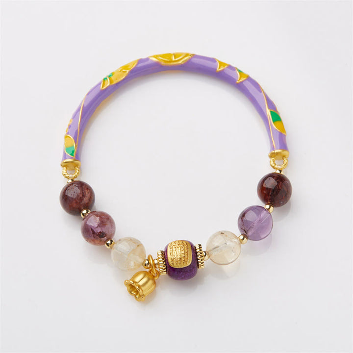 Buddha Stones Purple Phantom Purple Jade Scripture Citrine Love Wisdom Bracelet Bangle - image 7