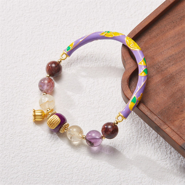 Buddha Stones Purple Phantom Purple Jade Scripture Citrine Love Wisdom Bracelet Bangle - image 2