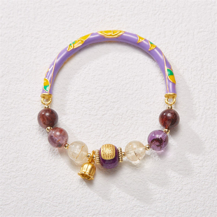 Buddha Stones Purple Phantom Purple Jade Scripture Citrine Love Wisdom Bracelet Bangle - 14-16cm - image 1