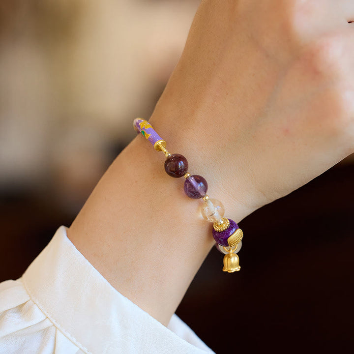 Buddha Stones Purple Phantom Purple Jade Scripture Citrine Love Wisdom Bracelet Bangle - image 5