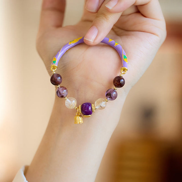 Buddha Stones Purple Phantom Purple Jade Scripture Citrine Love Wisdom Bracelet Bangle - image 4