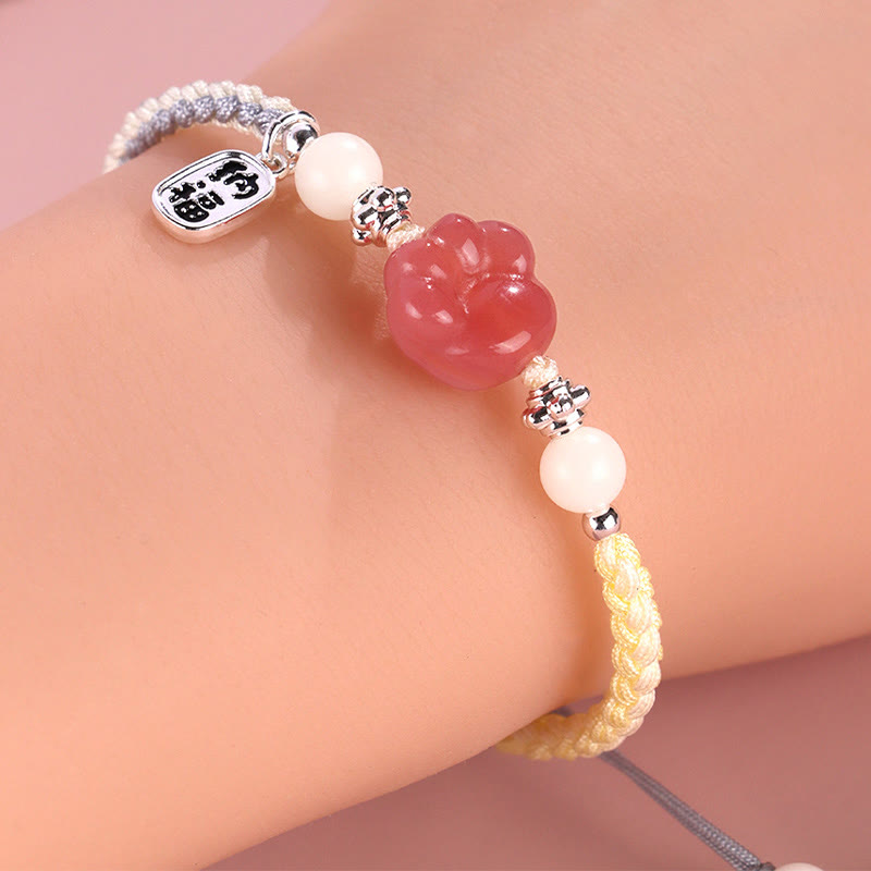 Buddha Stones Yanyuan Agate Cat Claw Paw White Bodhi Seed Fu Character Positive Braided Rope Bracelet - image 5