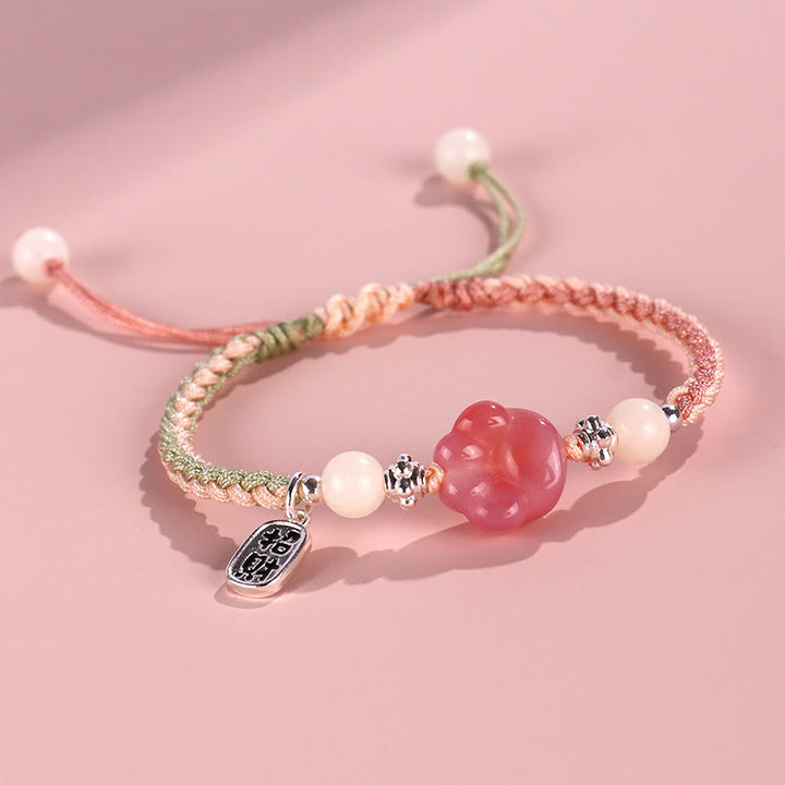 Buddha Stones Yanyuan Agate Cat Claw Paw White Bodhi Seed Fu Character Positive Braided Rope Bracelet - Green Pink(Wrist Circumference 14-18cm) - image 10