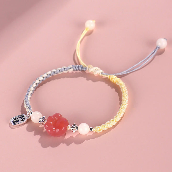 Buddha Stones Yanyuan Agate Cat Claw Paw White Bodhi Seed Fu Character Positive Braided Rope Bracelet - image 4