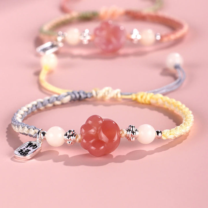 Buddha Stones Yanyuan Agate Cat Claw Paw White Bodhi Seed Fu Character Positive Braided Rope Bracelet - image 1