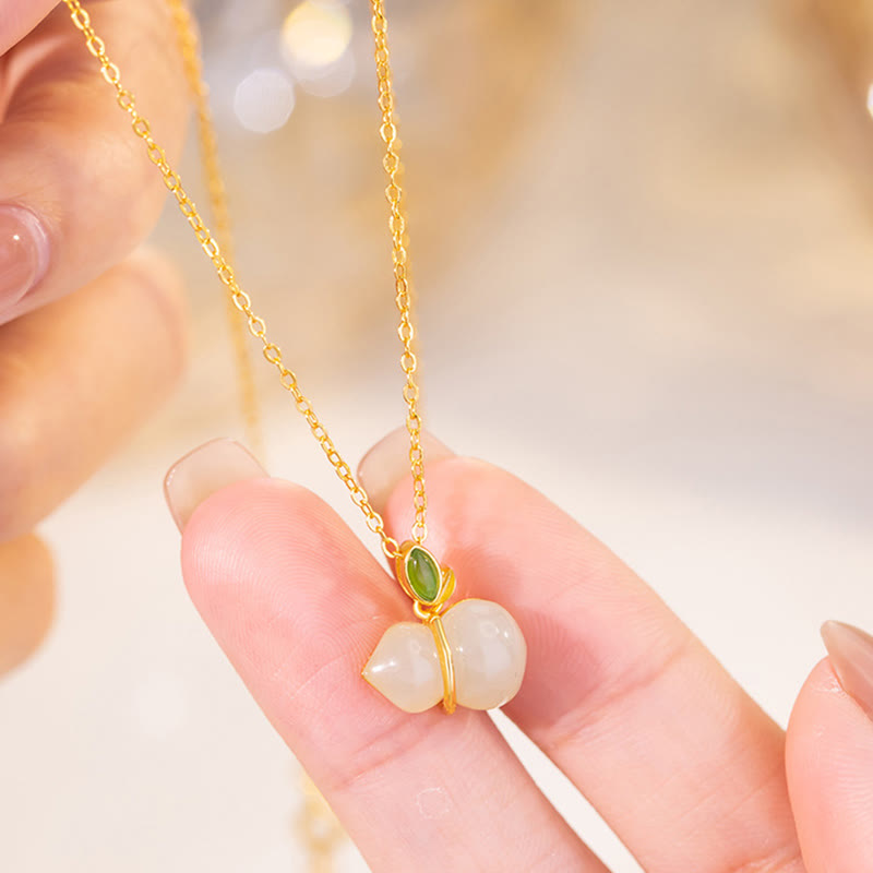 Buddha Stones 925 Sterling Silver Hetian Jade Gourd Abundance Necklace Pendant - image 3