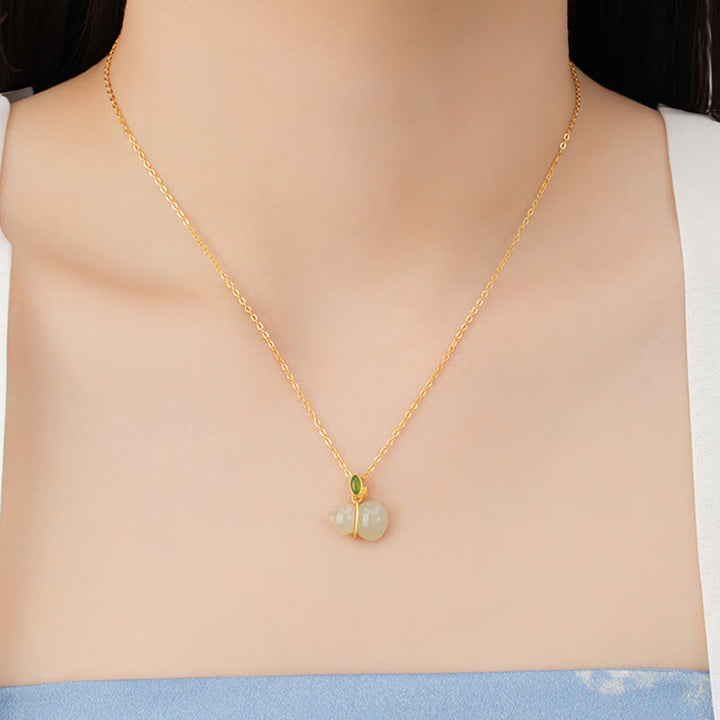 Buddha Stones 925 Sterling Silver Hetian Jade Gourd Abundance Necklace Pendant - image 4