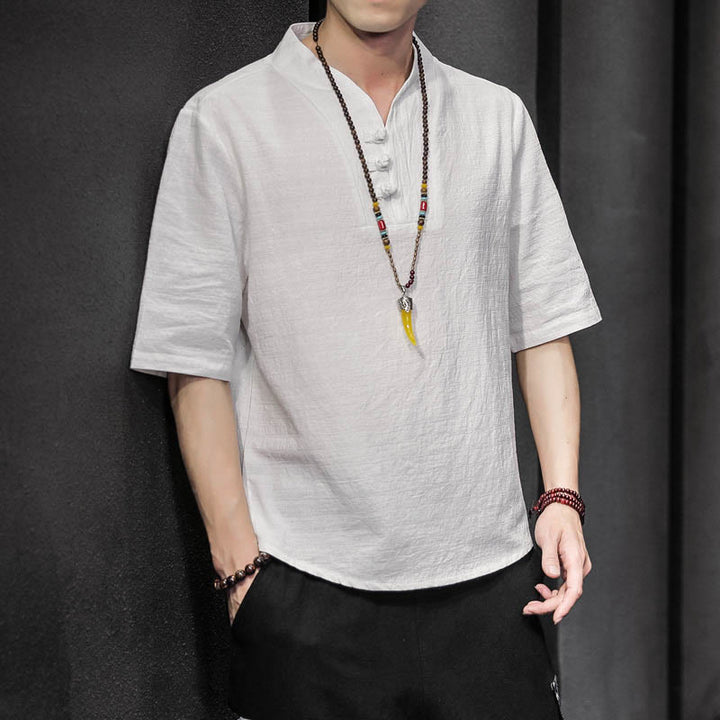 Buddha Stones Casual Summer Half Sleeve Shirt Cotton Men Clothing - White - US/UK/AU46,EU56 (5XL) - image 1