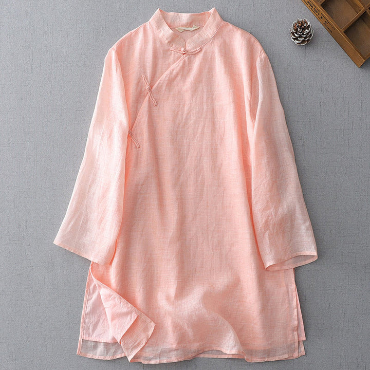 Buddha Stones Solid Color Frog-Button Three Quarter Sleeve Double Layer Cotton Linen Shirt - MistyRose - US8-10,UK/AU12-14,EU40-42 (2XL) - image 19