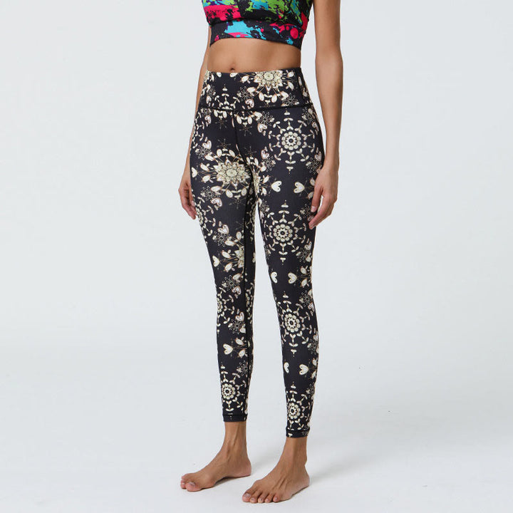 Buddha Stones Flowers Geometric Mandalas Print Sports Fitness Yoga High Waist Leggings Women's Pants - Black White Mandalas - US12,UK/AU16,EU44 (XL) - image 36