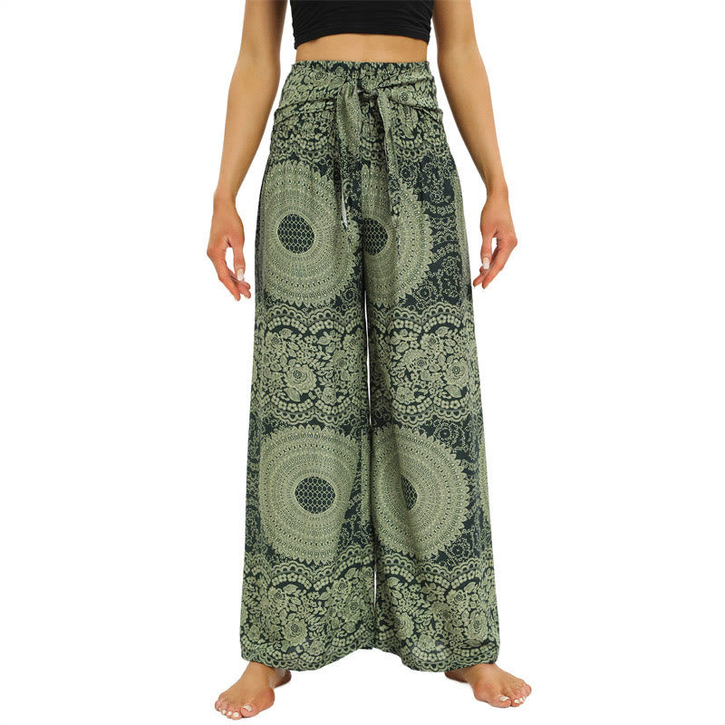 Buddha Stones Boho Lace-up Wide Leg Pants Women's Yoga Pants - DarkSeaGreen - US2-12,UK/AU6-16,EU34-44 (F) - image 8