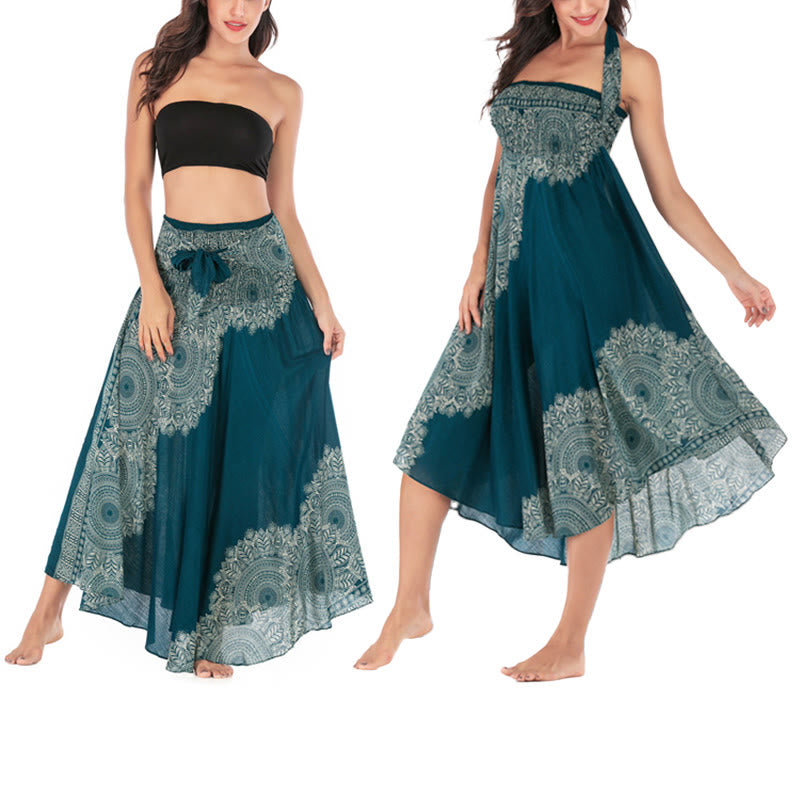 Buddha Stones Two Style Wear Boho Mandala Flower Beach Skirt Dress - DarkTurquoise - US4-12,UK/AU8-16,EU36-44 (F) - image 0