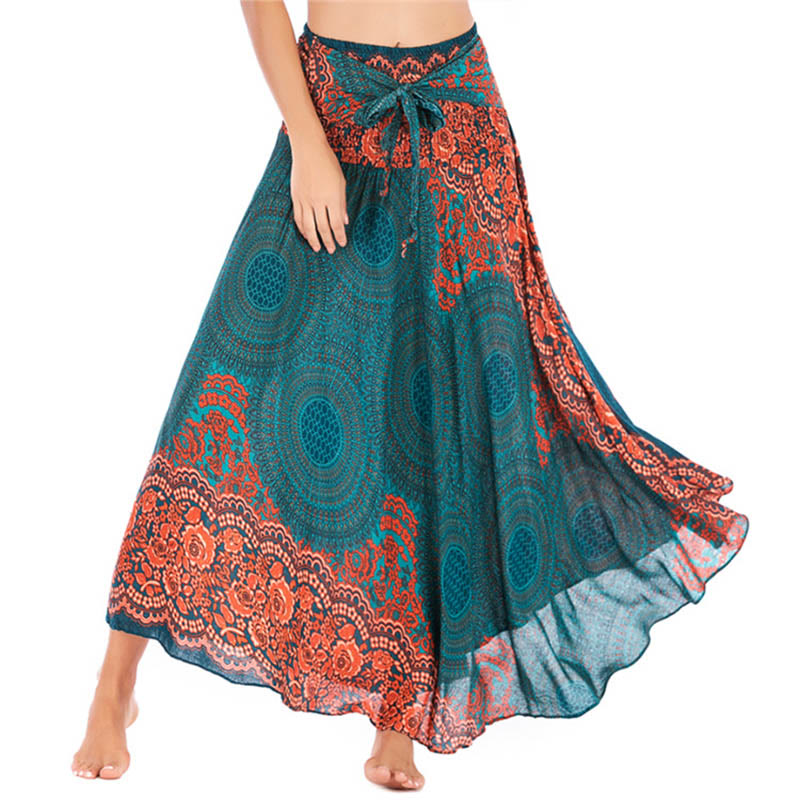 Buddha Stones Two Style Wear Bohemian Compass Rose Flower Lace-up Skirt Dress - LightSeaGreen - US4-12,UK/AU8-16,EU36-44 (F) - image 0