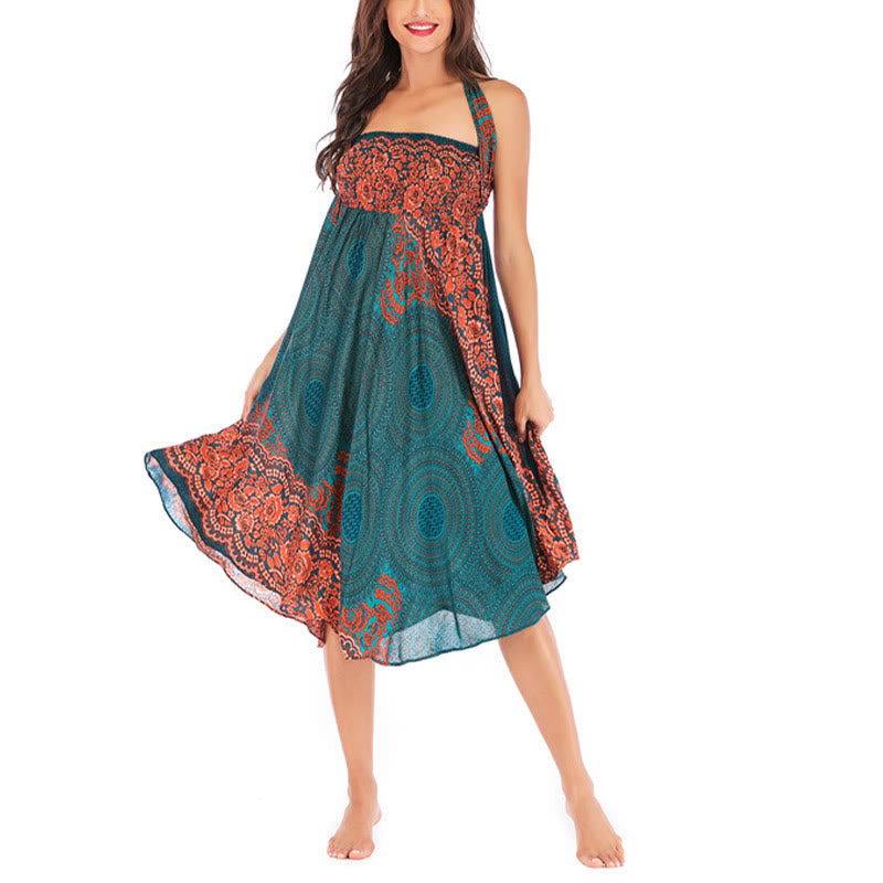 Buddha Stones Two Style Wear Bohemian Compass Rose Flower Lace-up Skirt Dress - image 2