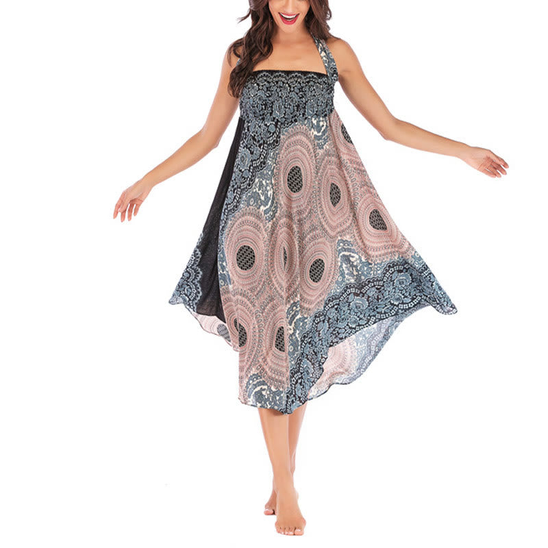 Buddha Stones Two Style Wear Bohemian Compass Rose Flower Lace-up Skirt Dress - image 33