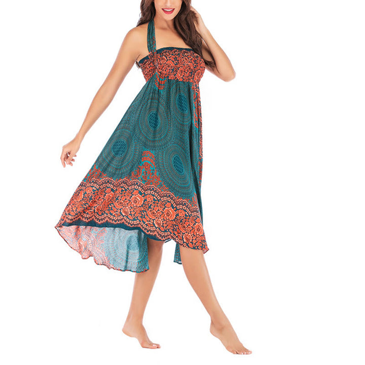 Buddha Stones Two Style Wear Bohemian Compass Rose Flower Lace-up Skirt Dress - image 6