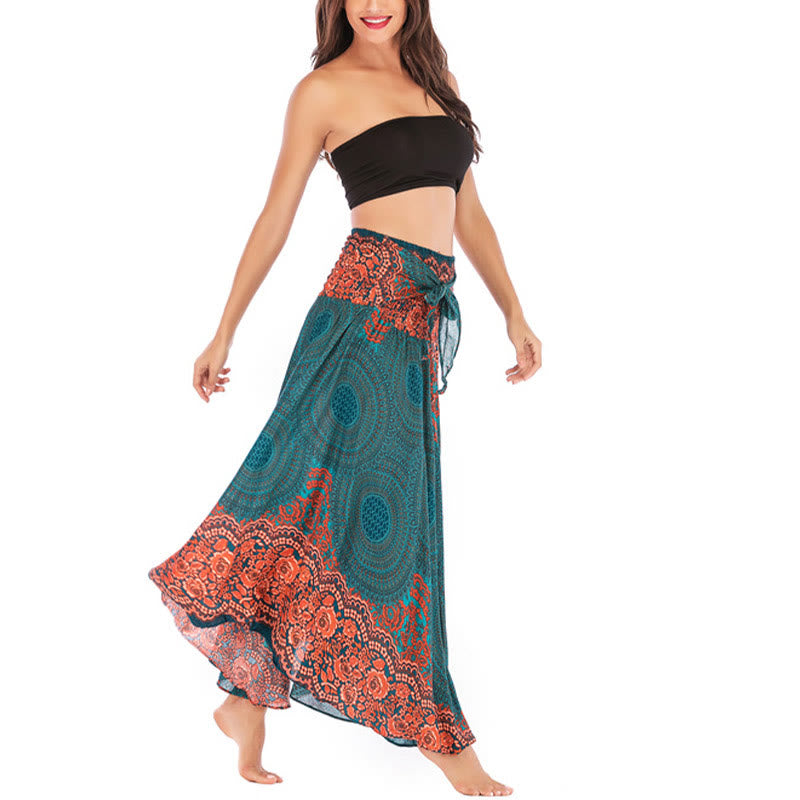 Buddha Stones Two Style Wear Bohemian Compass Rose Flower Lace-up Skirt Dress - image 3