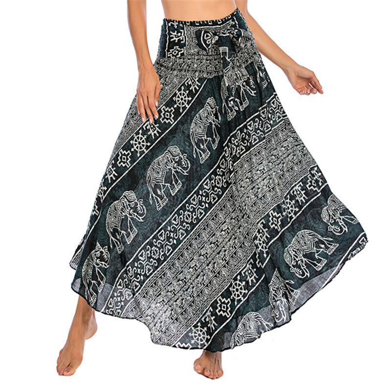 Buddha Stones Two Style Wear Boho Elephant Geometry Lace-up Skirt Dress - Black - US4-12,UK/AU8-16,EU36-44 (F) - image 0