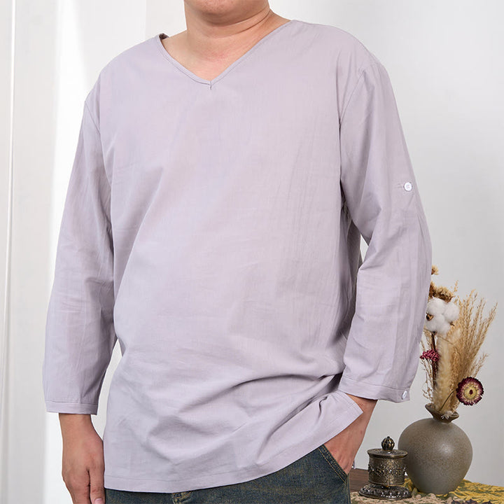 Buddha Stones Solid Color Three Quarter Sleeve Men's T-shirt - Gainsboro - US/UK/AU48,EU58 (4XL) - image 7