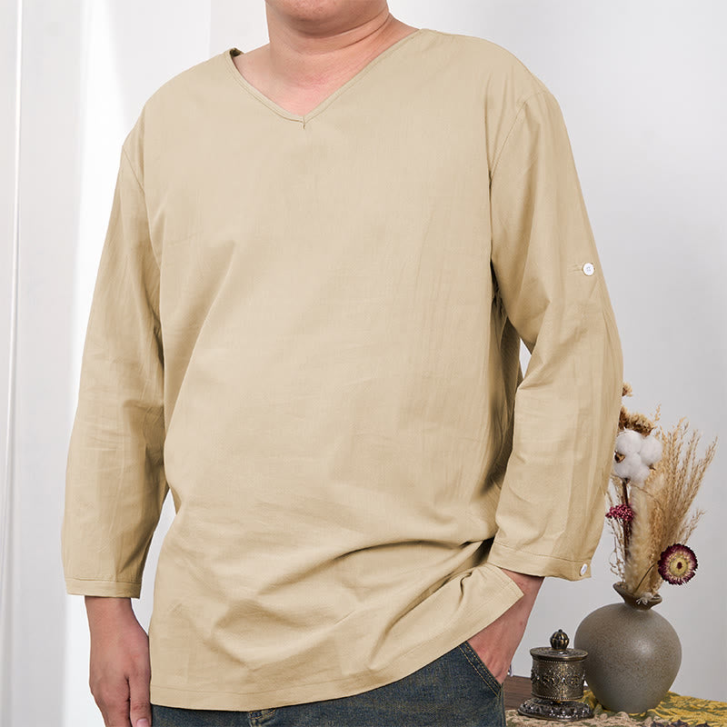 Buddha Stones Solid Color Three Quarter Sleeve Men's T-shirt - Moccasin - US/UK/AU48,EU58 (4XL) - image 5
