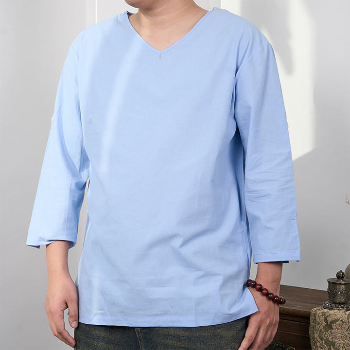 Buddha Stones Solid Color Three Quarter Sleeve Men's T-shirt - LightSkyBlue - US/UK/AU48,EU58 (4XL) - image 0