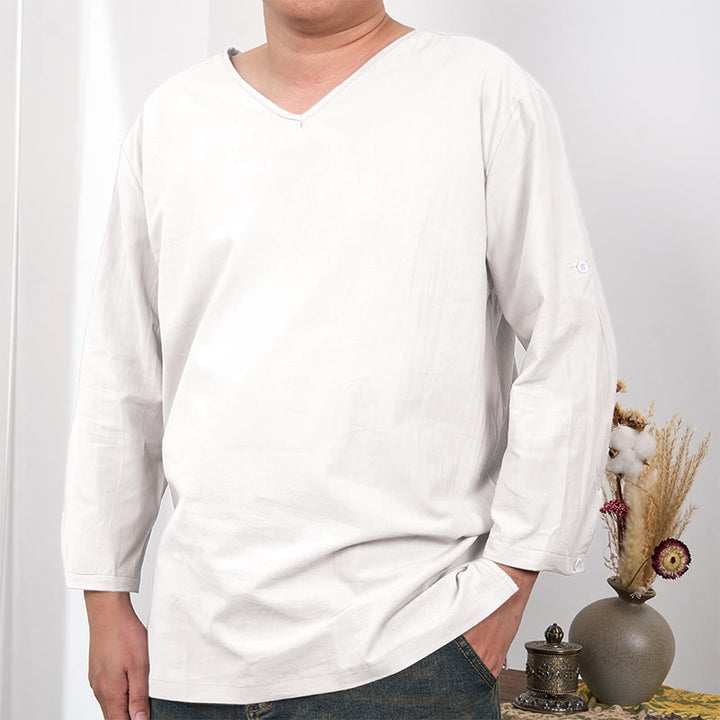 Buddha Stones Solid Color Three Quarter Sleeve Men's T-shirt - Linen - US/UK/AU48,EU58 (4XL) - image 10