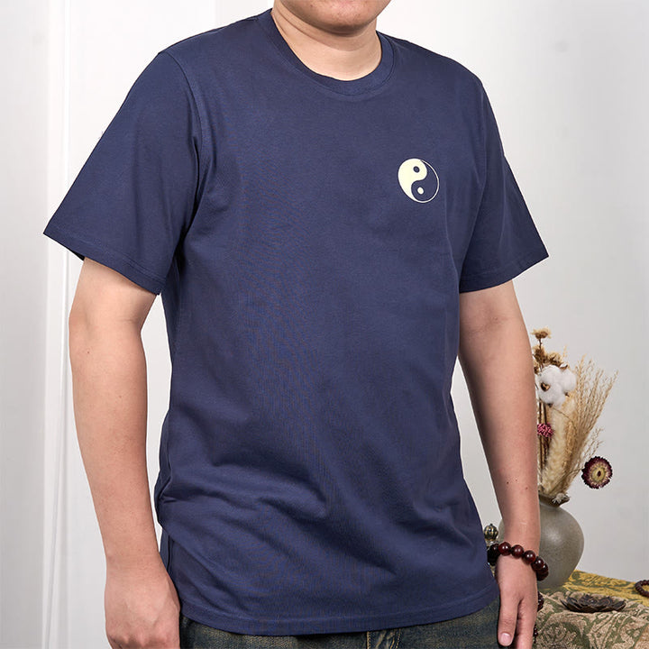 Buddha Stones Men's Summer Round Neck Short Sleeve Yin Yang Cotton T-Shirt - SteelBlue - US/UK/AU42,EU52 (3XL) - image 0