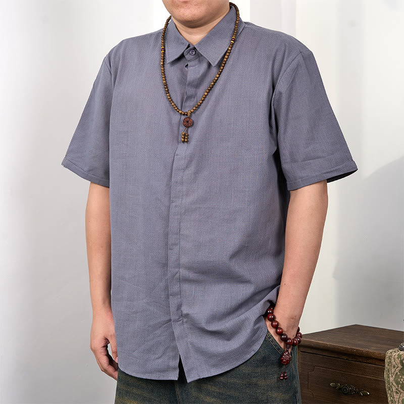 Buddha Stones Men's Short Sleeve Button Casual Cotton Linen Shirt - DarkGray - US/UK/AU44,EU54 (3XL) - image 0