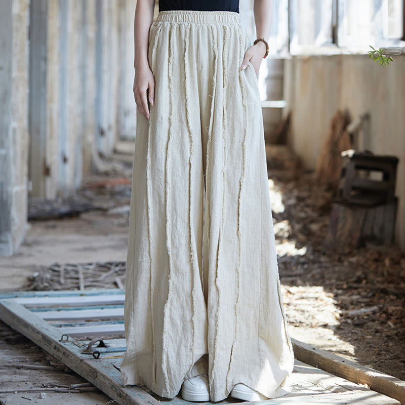 Buddha Stones Frog-Button Sleeveless Cami Midi Dress Ramie Linen Wide Leg Pants With Pockets - Beige Pants - US4-8/10,UK/AU8-12/14,EU36-40/42 (F) - image 34