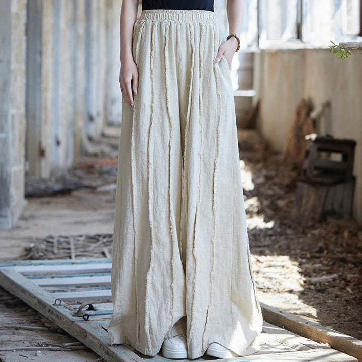 Buddha Stones Frog-Button Sleeveless Cami Midi Dress Ramie Linen Wide Leg Pants With Pockets - Beige Pants - US4-8/10,UK/AU8-12/14,EU36-40/42 (F) - image 34