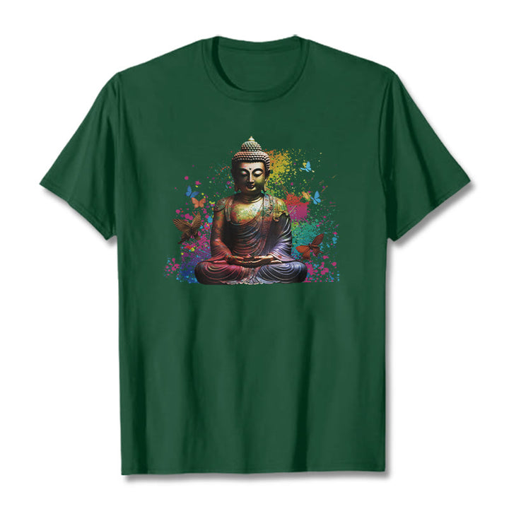 Buddha Stones Colorful Butterfly Flying Meditation Buddha Tee T-shirt - ForestGreen - 2XL - image 10