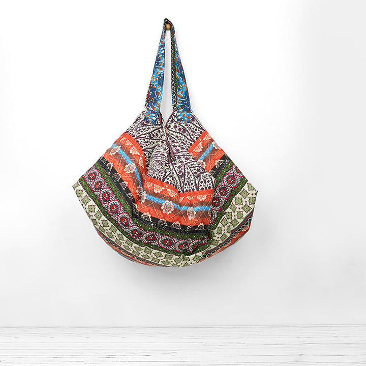 Buddha Stones Colored Stripes Pattern Cotton Shoulder Bag - image 0