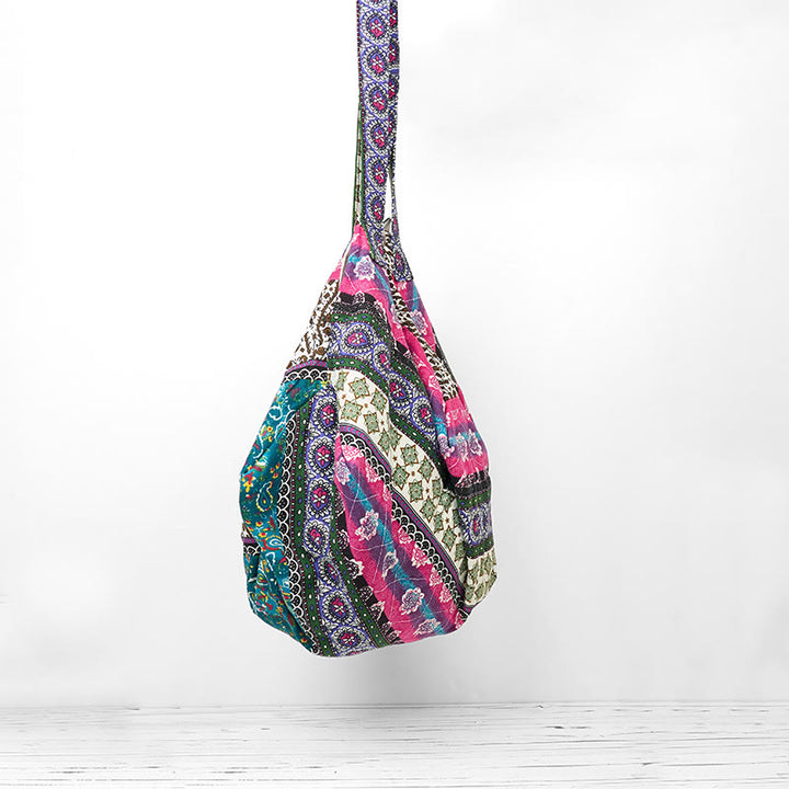 Buddha Stones Colored Stripes Pattern Cotton Shoulder Bag - image 14