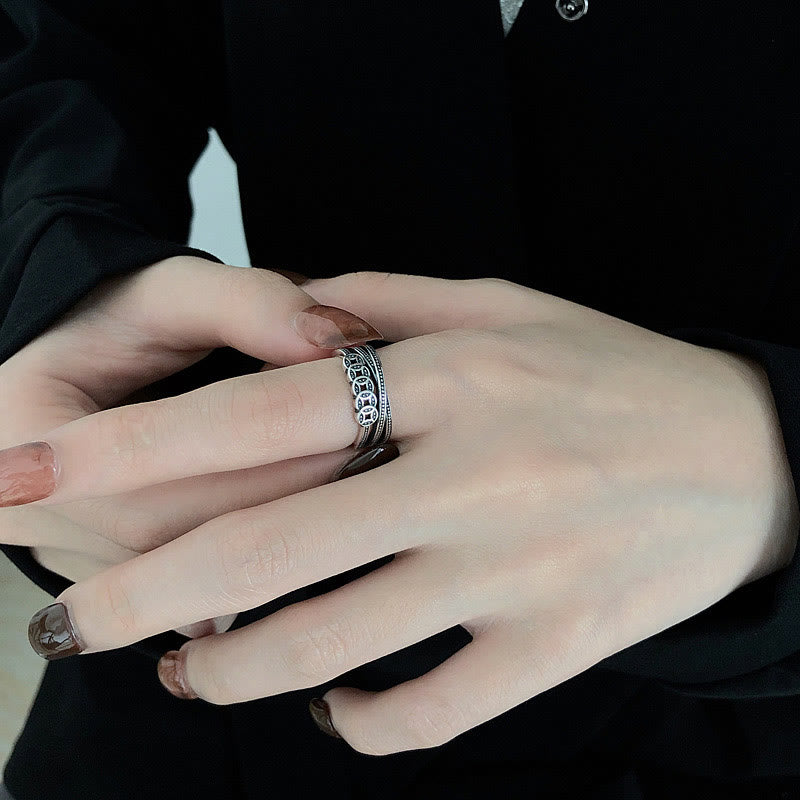 Buddha Stones 925 Sterling Silver Copper Coins Wealth Blessing Adjustable Ring - image 4