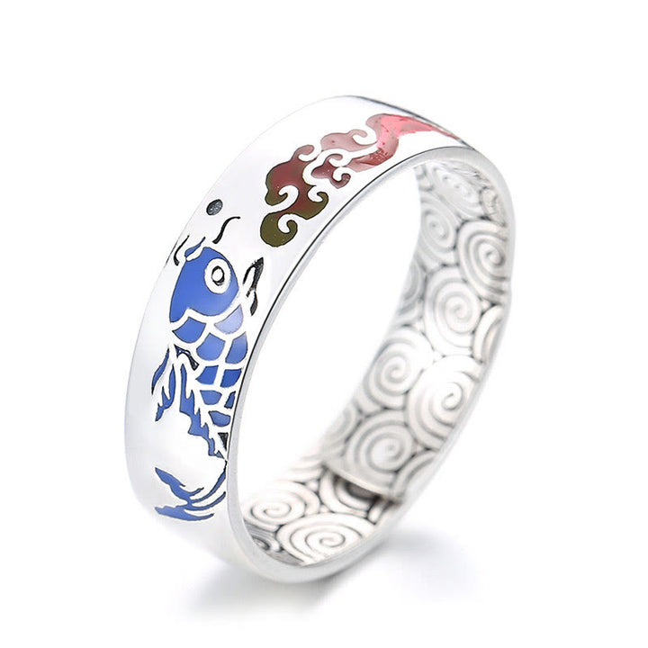 Buddha Stones 925 Sterling Silver Lucky Koi Fish Auspicious Clouds Wealth Ring - White(Adjustable) - image 7