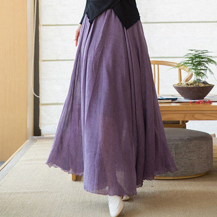 Buddha Stones Solid Color Elastic High Waist Linen Skirt - MediumOrchid - US6,UK/AU10,EU38 (M) - image 8