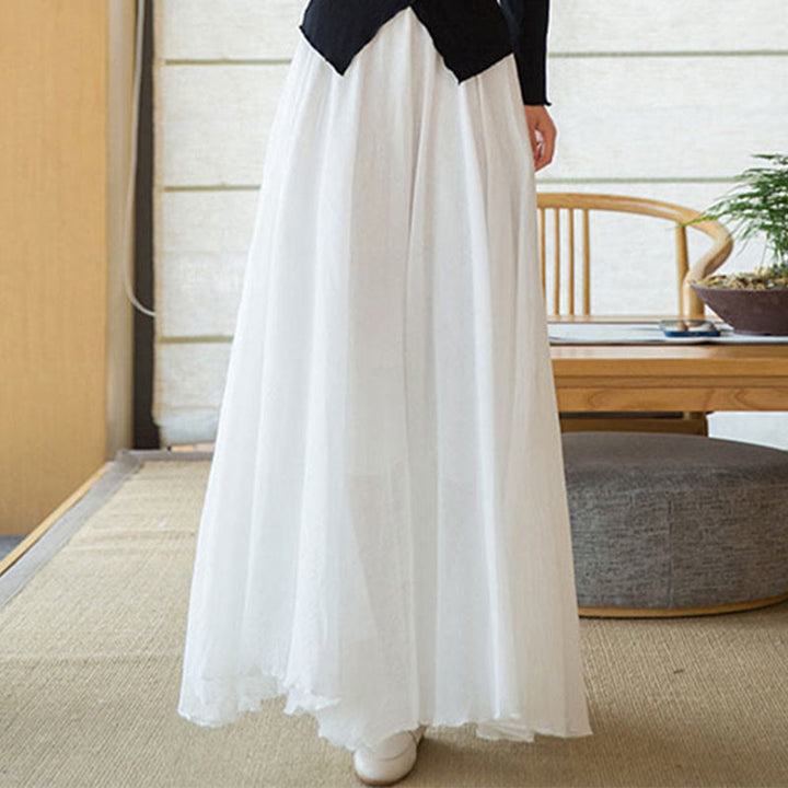 Buddha Stones Solid Color Elastic High Waist Linen Skirt - White - US6,UK/AU10,EU38 (M) - image 15