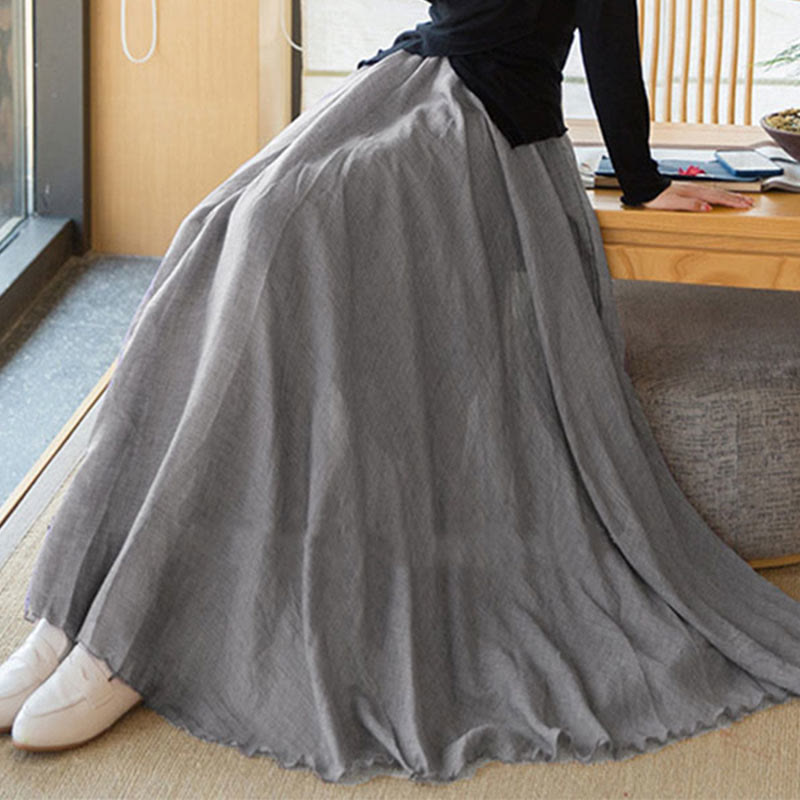 Buddha Stones Solid Color Elastic High Waist Linen Skirt - DarkGray - US6,UK/AU10,EU38 (M) - image 33
