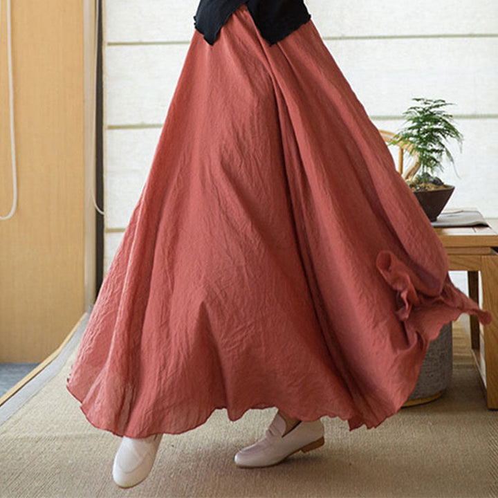 Buddha Stones Solid Color Elastic High Waist Linen Skirt - LightCoral - US6,UK/AU10,EU38 (M) - image 0