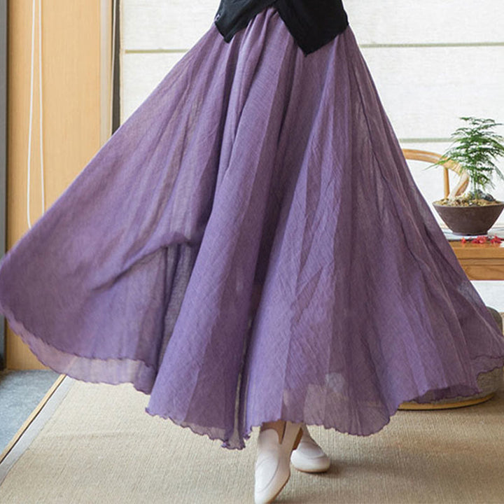 Buddha Stones Solid Color Elastic High Waist Linen Skirt - image 13