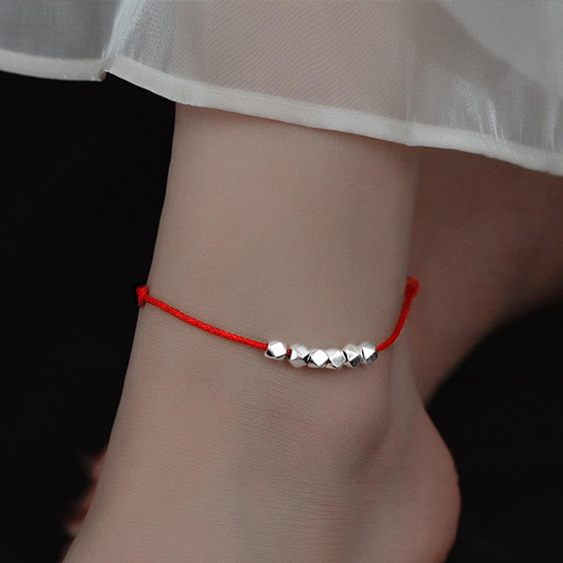 Buddha Stones 925 Sterling Silver Beads Luck Protection Braid Rope Anklet - Red Anklet(Circumference 30cm) - image 0