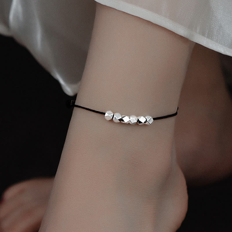 Buddha Stones 925 Sterling Silver Beads Luck Protection Braid Rope Anklet - Black Anklet(Circumference 30cm) - image 10