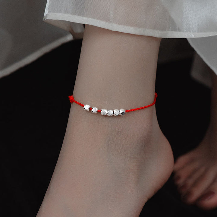 Buddha Stones 925 Sterling Silver Beads Luck Protection Braid Rope Anklet - image 7